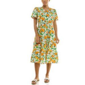 NANETTE LEPORE WOMEN'S SPLIT NECK TIERED MAXI ORANGE GREEN DRESS SIZE SMALL